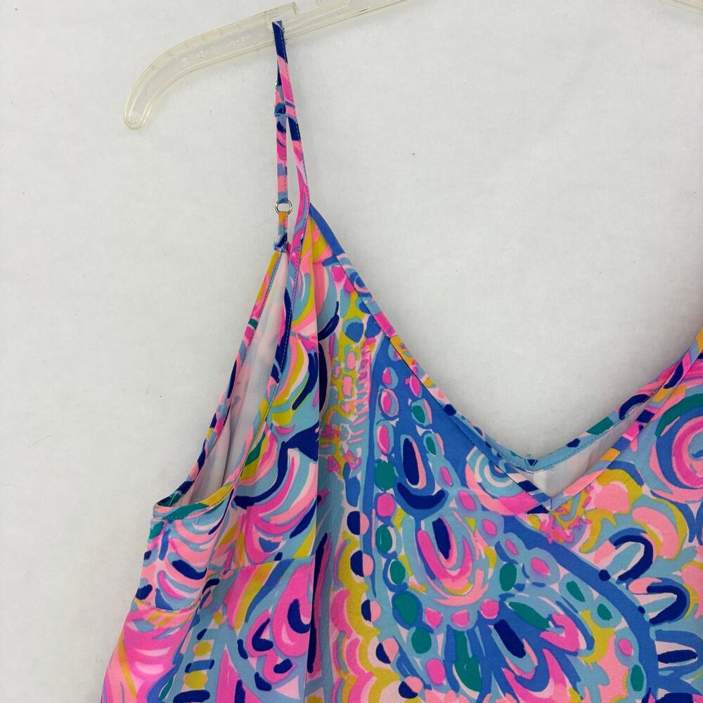 Lilly Pulitzer Spaghetti Strap Mini Slip Dress Size L Pink Blue Abstract Print - Picture 7 of 14